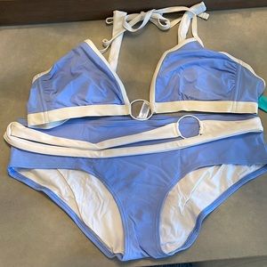 Blue and white bikini